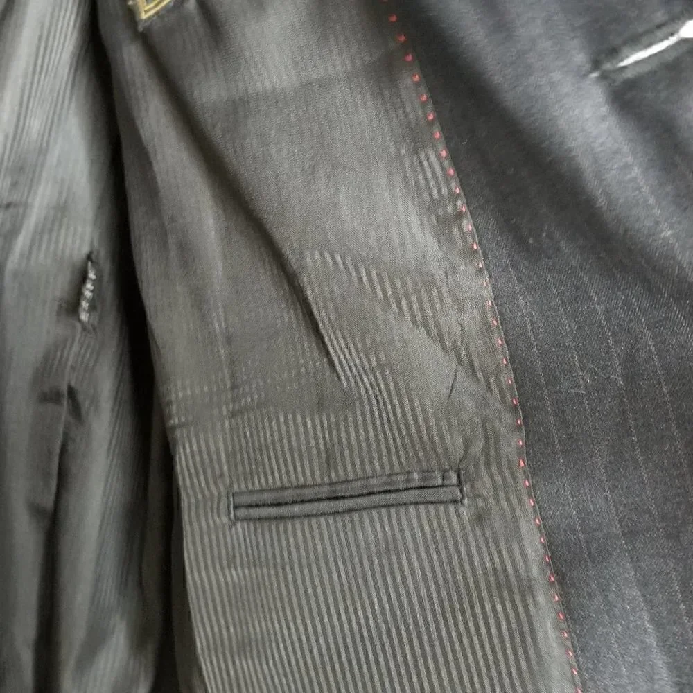 Vinci Pinstripe Button Front Suit Jacket Black XL